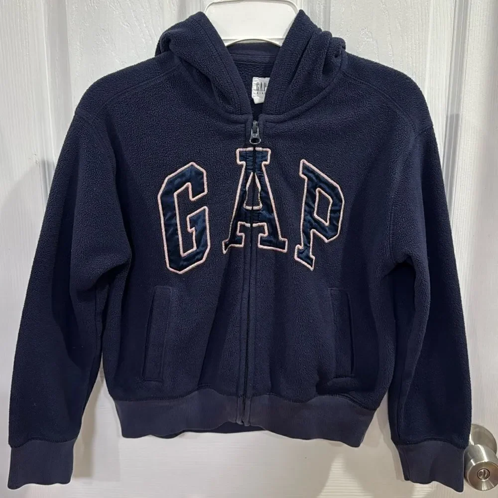 GAP FLEECE HOODED SWEATSHIRT. NAVY BLUE
